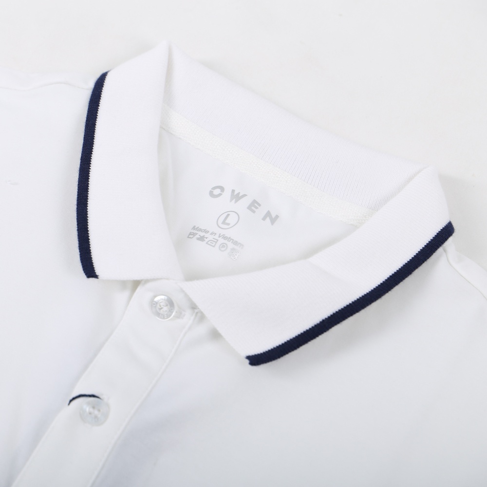 Áo polo ngắn tay Nam Owen CVC Spandex Bodyfit Trắng  - APV220326