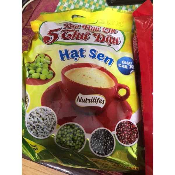 Bột ngũ cốc 5 thứ đậu+ hạt sen giàu canxi bịch 16 gói.25g