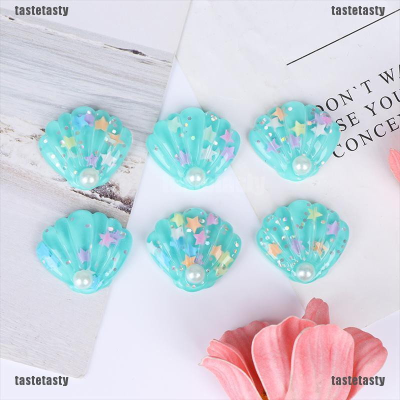 Set 6 Vỏ Sò Nhựa Resin Lấp Lánh Trang Trí Sổ Tay / Đồ Thủ Công / Giáng Sinh