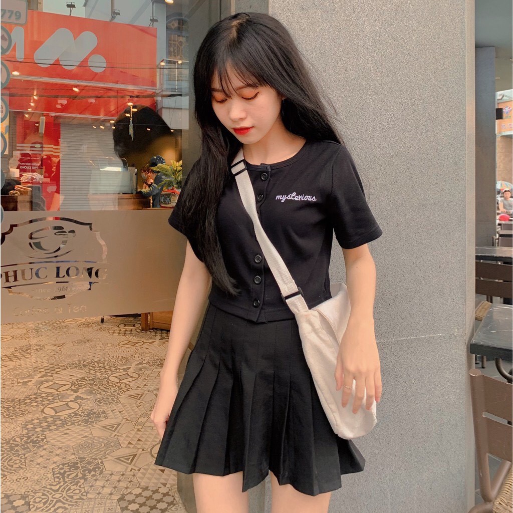 Tay ngăn body croptop có nut thêu chƯ | WebRaoVat - webraovat.net.vn