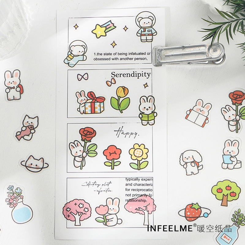 Set 100 miếng dán washi dễ thương tươi mới trang trí sổ tay 6 phong cách tùy chọn