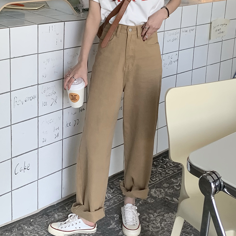 Quần jeans dài lưng cao ống rộng thời trang trẻ trung cho nữ | BigBuy360 - bigbuy360.vn