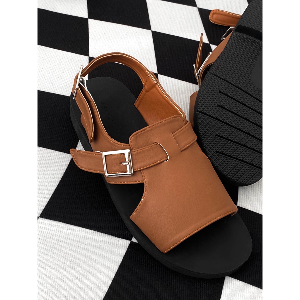 KSOUL Giày Da Đế Cao Su K Strap Saffiano Sandals Màu Nâu Da Saffiano Đế Cao Su