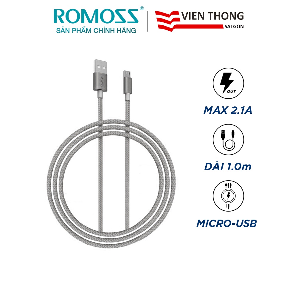 Cáp sạc nhanh micro USB Romoss CB05n bọc Nylon dài 1m / Sạc nhanh 2A cho Android (Bro)