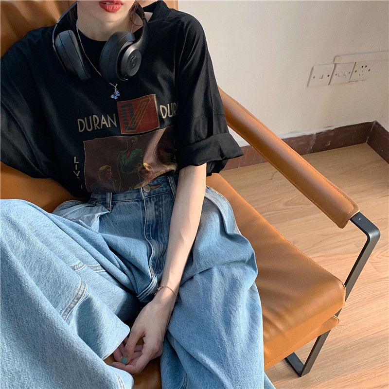 Áo thun cotton ngắn tay dáng rộng thiết kế mới thời trang mùa hè theo phong cách hồng kông năng động