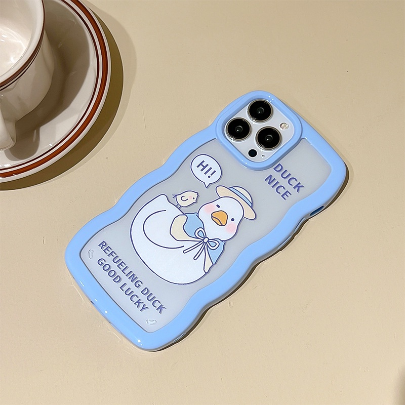 Ốp Điện Thoại Acrylic Phối Ren Họa Tiết Vịt Hoạt Hình Cho iphone 13Pro 12Promax 6 xs