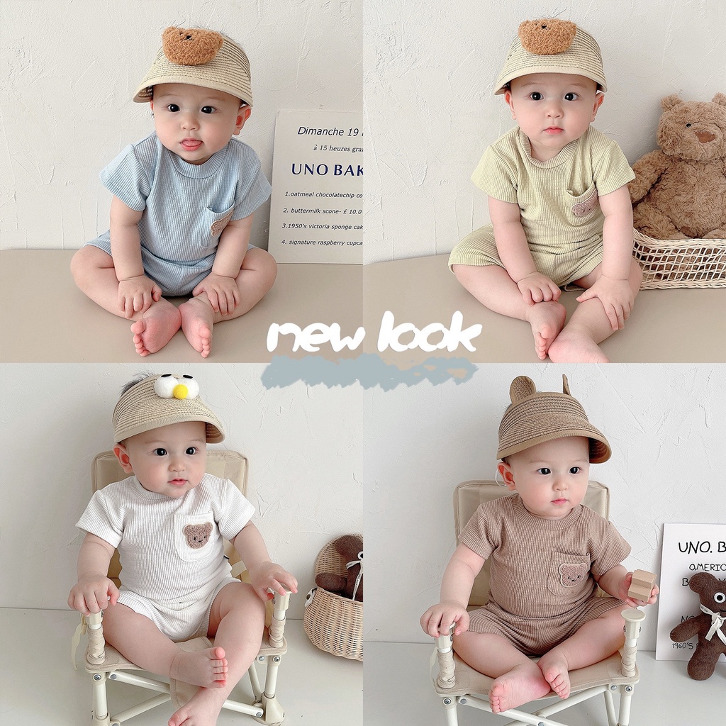 Bộ Quần Short Và Áo Thun Cotton Ngắn Tay Hình Gấu Dễ Thương Cho Bé