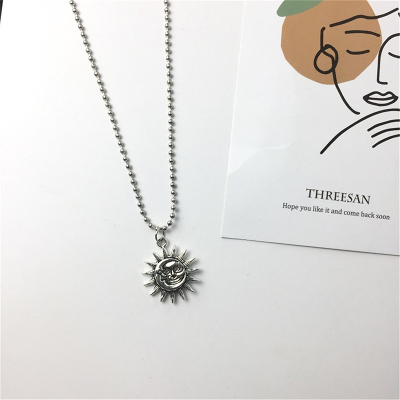 Vòng cổ Mặt Tròn In Hình Mặt Trời Phong Cách Hip Hop Thời Trang Cho Cặp Đôi