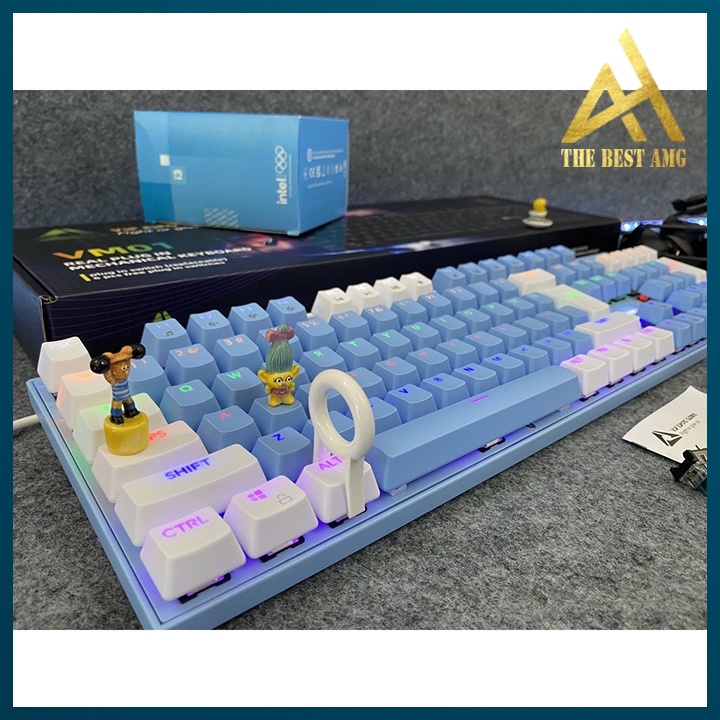 Bàn Phím Cơ Gaming Có Dây Xuyên Led RGB VSP VM01 Màu Trắng Hồng Dễ Thương - Bàn Phím Máy Tính Laptop PC Chơi Game