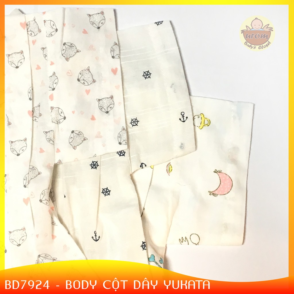 Bộ áo liền quần cho bé sơ sinh đến 2 tuổi vải xô cotton kiểu yukata cột dây