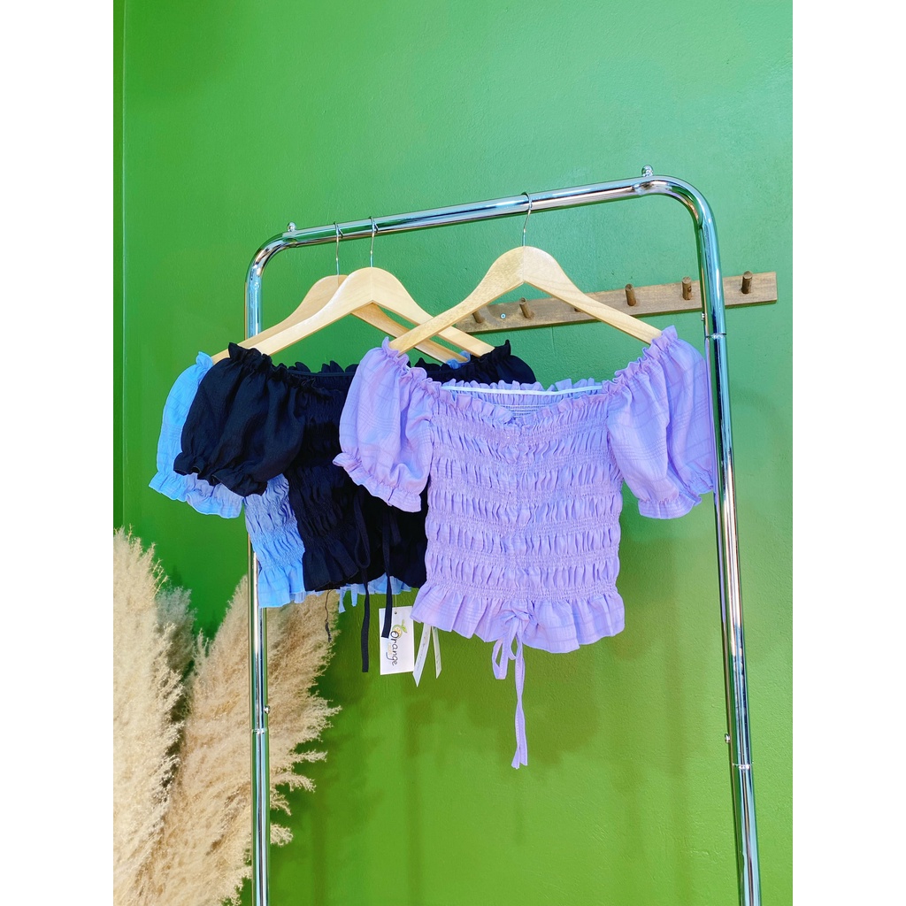 ( Có Đặt Theo Số Đo Yêu Cầu ) Áo Croptop Trễ Vai Tay Cộc Dây Dút Ôm Người A2751