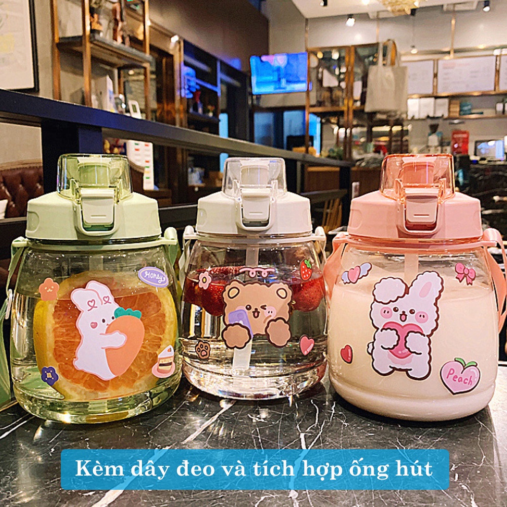 [ MỚI HOT ] Bình Nước Nhựa Cao Cấp Dung Tích 1200ml Có Ống Hút Kèm Dây Đeo Cực Tiện Lợi Xinh Xắn Dễ Thương | BigBuy360 - bigbuy360.vn