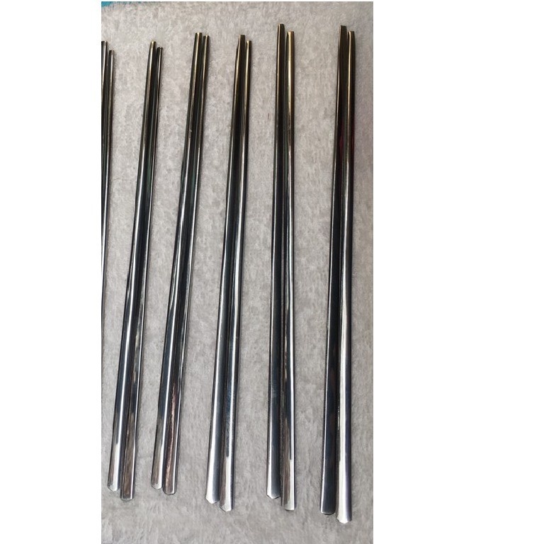 Bộ 5 đôi đũa Inox đầu dẹp đặt ruột không hoa văn kiểu Hàn Quốc 23cm
