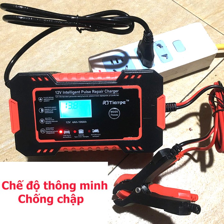 Sạc bình acquy 12V/6A 4Ah-100Ah TIANYE tự ngắt khi đầy chức năng bảo dưỡng phục hồi ắc quy bằng khử sunfat- ắc quy