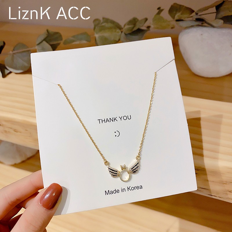 Dây truyền mạ vàng 14k cao cấp hình đôi cánh thiên thần phong cách Hàn Quốc