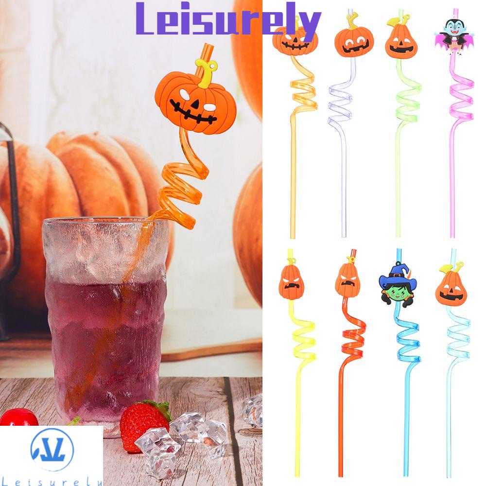 Bộ 8 Ống Hút Cong Hình Bí Ngô Ma Cà Rồng Trang Trí Halloween Diy