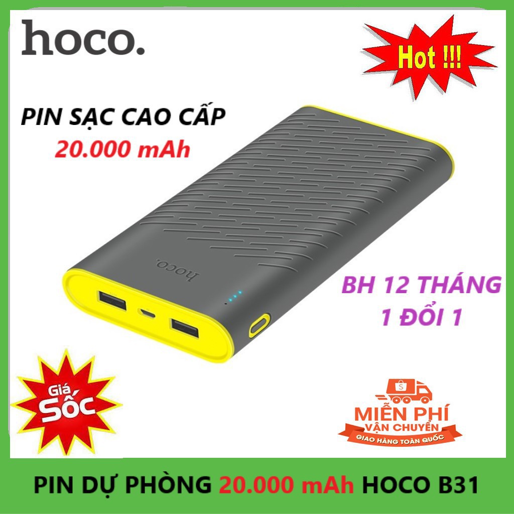 [BH 12 Tháng] Pin Sạc Dự Phòng 20000 mAh -Tương Thích Iphone Anroid -Chính Hãng Hoco B31