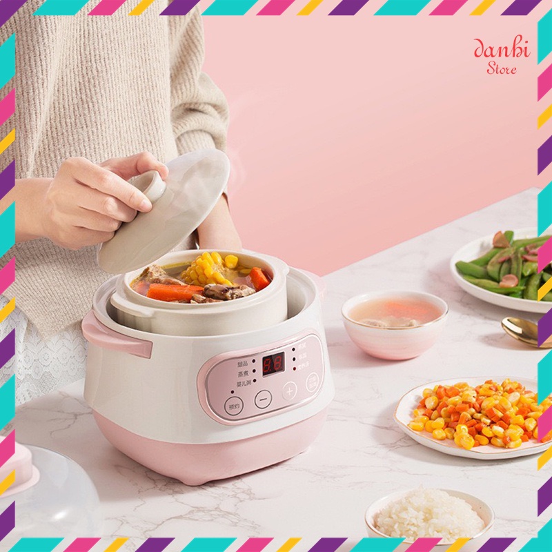 Nồi Nấu Cháo Chậm Nồi Nấu Cháo Cho Bé Kho Cá Hầm Cách Thủy,Ninh Cháo Cho Bé 4 In 1 Siêu Tiện Dụng, Bảo Hành 12 Tháng