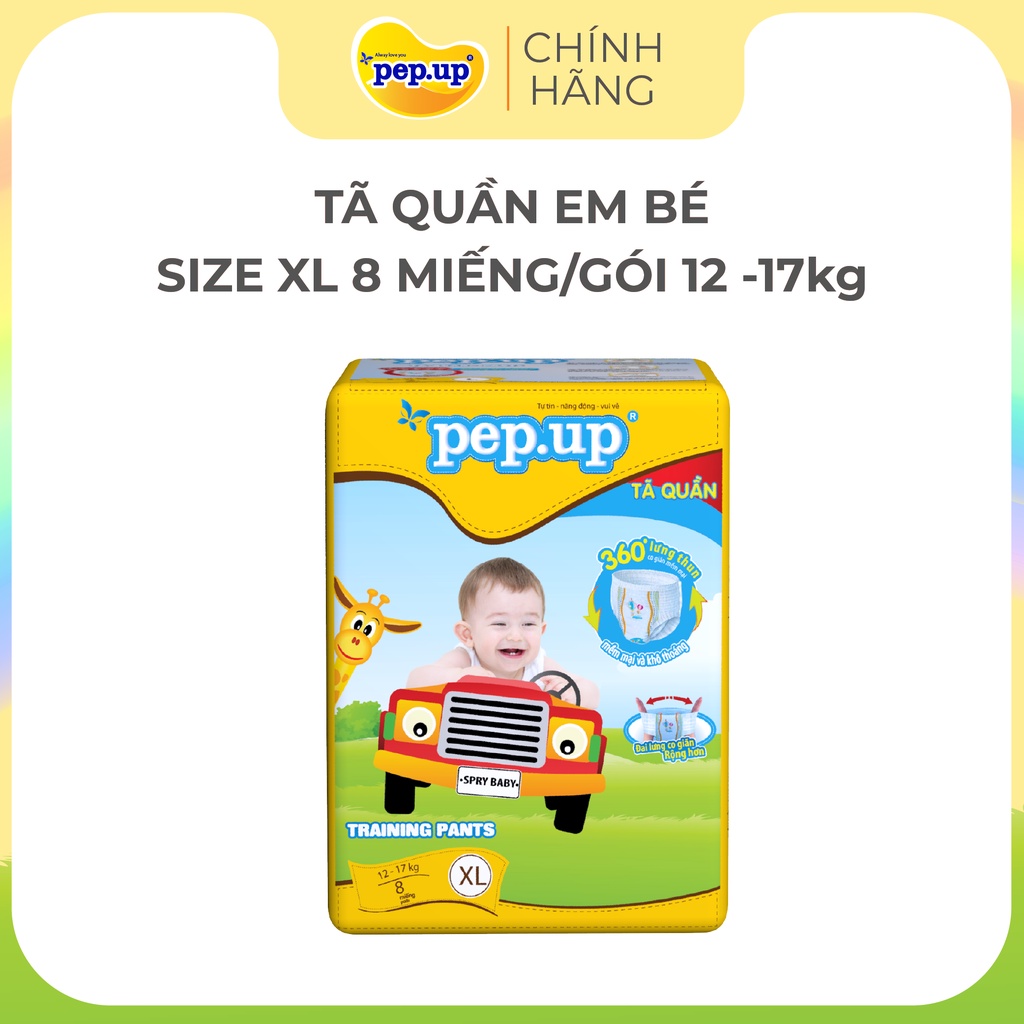 Tã Quần Em Bé PEP.UP gói nhỏ các size S11, M10, L9, XL8