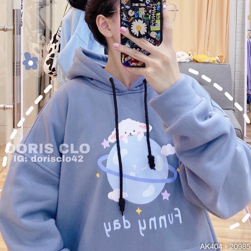 Áo Hoodie Nỉ Bông Tay Phồng Hàng QC Chất Dày Dặn Áo Hoodie Nữ Form Rộng Unisex SWEATER Nữ FUNNY DAY - AK3404