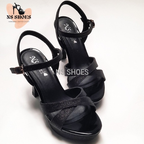 Sandal cao gót đế đúp quai chéo kim tuyến dễ đi, êm chân, thích hợp phối nhiều trang phục 10cm - NS2137