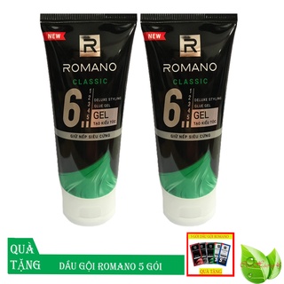 Romano: Combo 2 tuýp gel vuốt tóc siêu cứng Romano Classic 150g/tuýp+Tặng 5 Gói dầu Gội