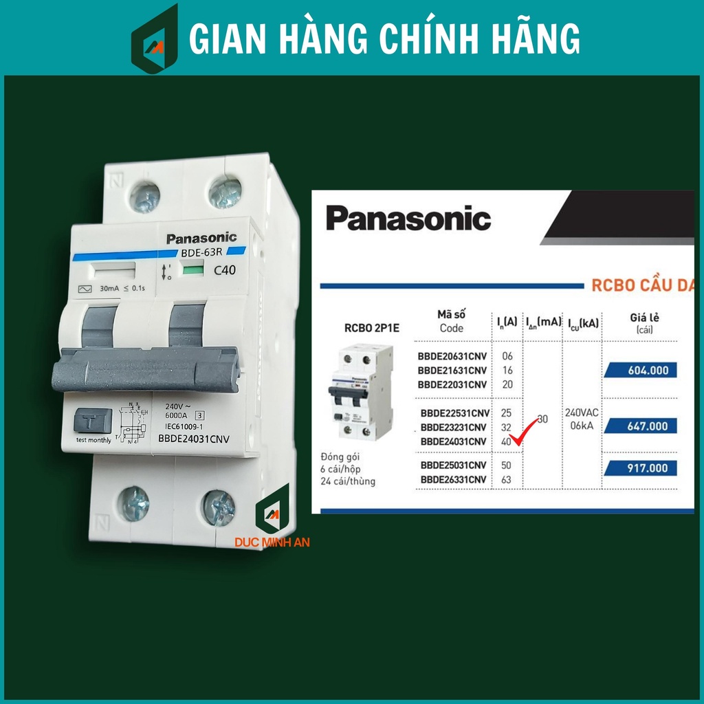Át Chống Giật RCBO Panasonic - CB Chống Giật Chính Hãng