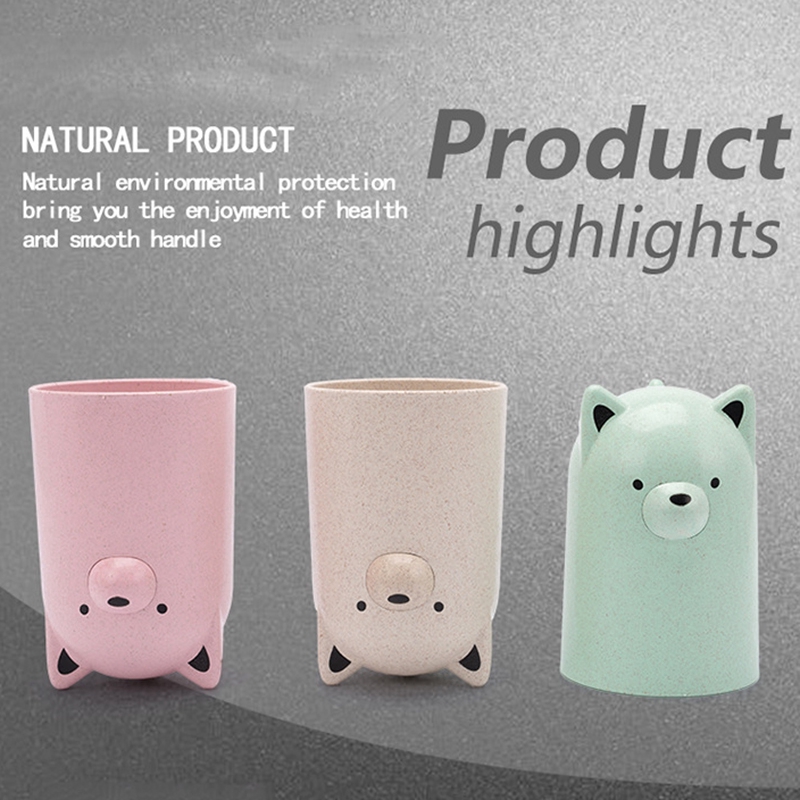 Cartoon Bear Family Brushing Cup Wheat Straw Toothbrush Holder Washing Set