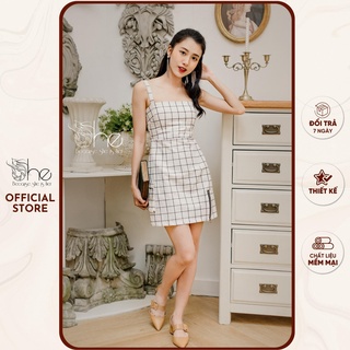 Đầm hai dây caro ôm body | SDX35
