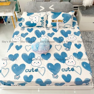 Set ga giuờng cotton poly 3 món - họa tiết trái tim xanh 3d - hàng nhập khẩu- set ga + 2 vỏ gối nằm - ggn16