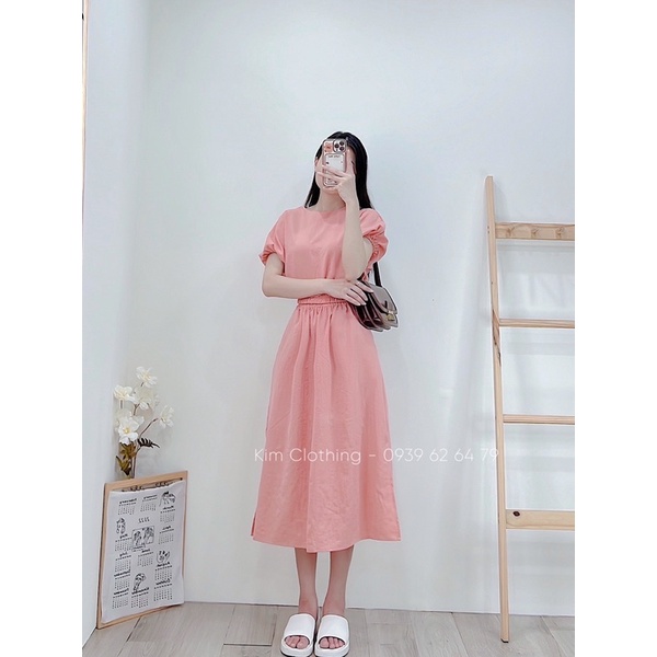 [HÀNG SẴN] - Set áo tay bồng croptop + chân váy midi xoè hình chụp thật