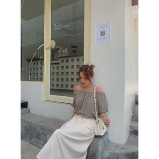 Áo trễ vai croptop tay lửng bo chun A-8157