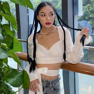 (SẴN S) Áo Croptop Hở Lưng Buộc Nơ Eo (ODER + KÈM ẢNH THẬT)