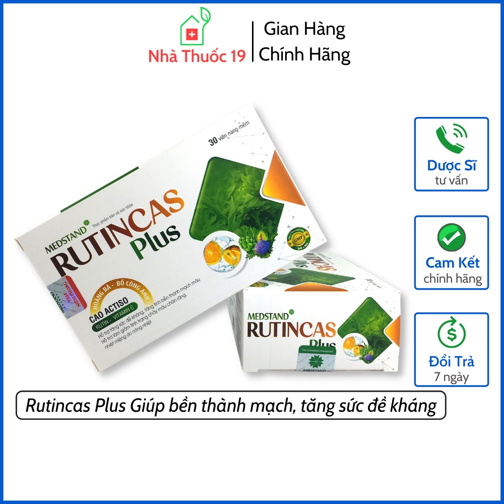 Rutincas Plus Medstand - Giảm nóng trong, nhiệt miệng, tăng sức đề kháng từ Rutin C, Actiso và thảo dược (Hộp 30 viên)