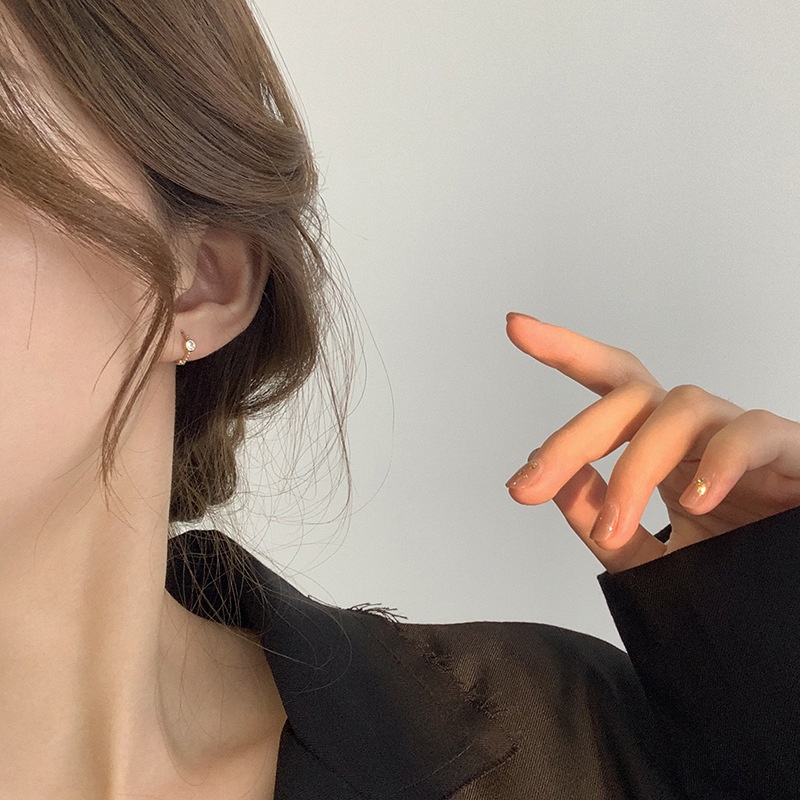 Bông tai tròn nữ đính đá mạ vàng 14K Shebyshe chất liệu bạc 925 bông tai khuyên tai phong cách Hàn Quốc - K67