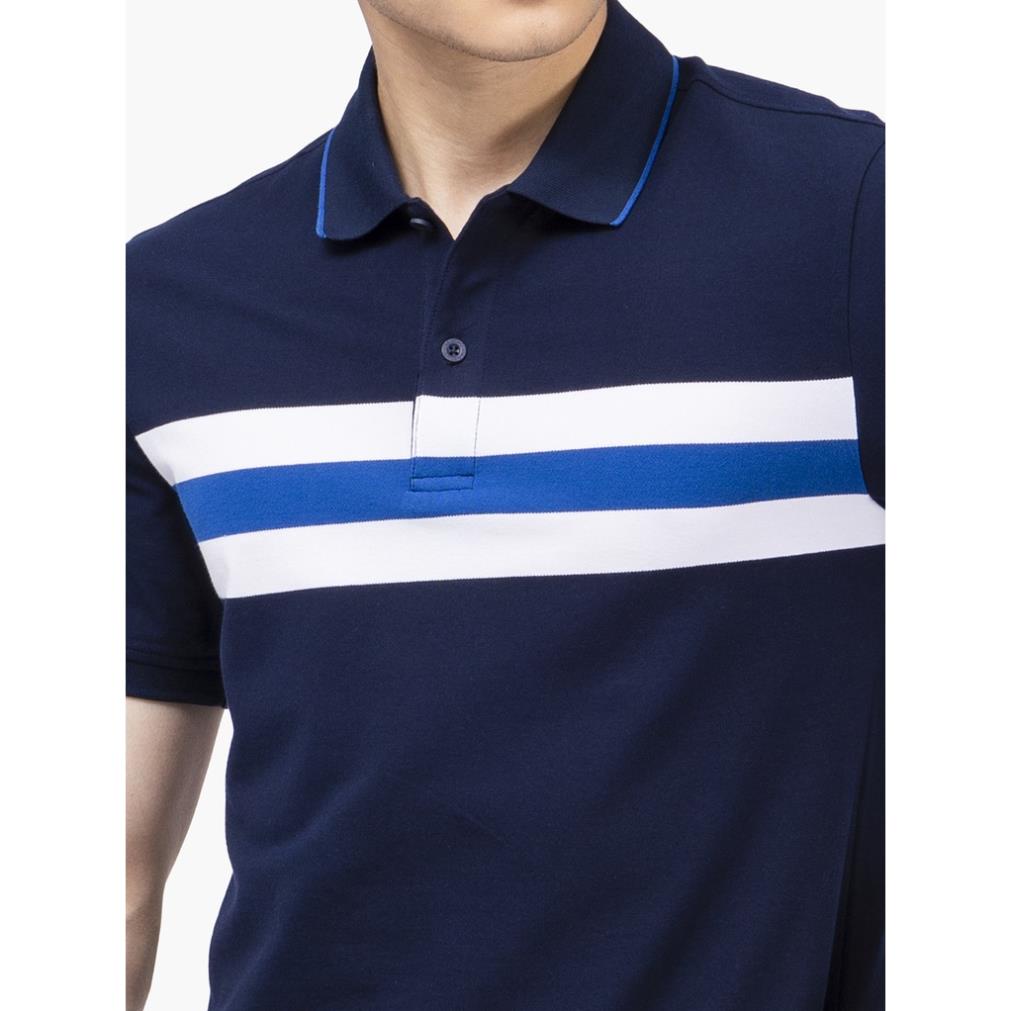 Áo Thun Polo Ngắn Tay Có Cổ Bẻ ARISTINO APS130S2 Áo Phông Nam màu xanh than kẻ ngang dáng suông vừa vải cotton cao cấp