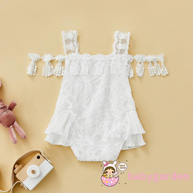 BABYGARDEN-0-24months Baby Girl Summer White Off The Shoulder Ruffled Romper Bodysuit Birthday Gift