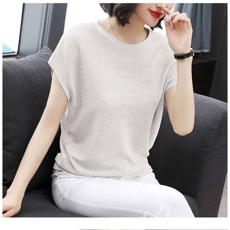 Áo Thun Lụa Lạnh Mỏng Tay Cánh Dơi Dáng Rộng Thời Trang Mùa Hè Hàng Mới Dành Cho Bạn Nữ 2022