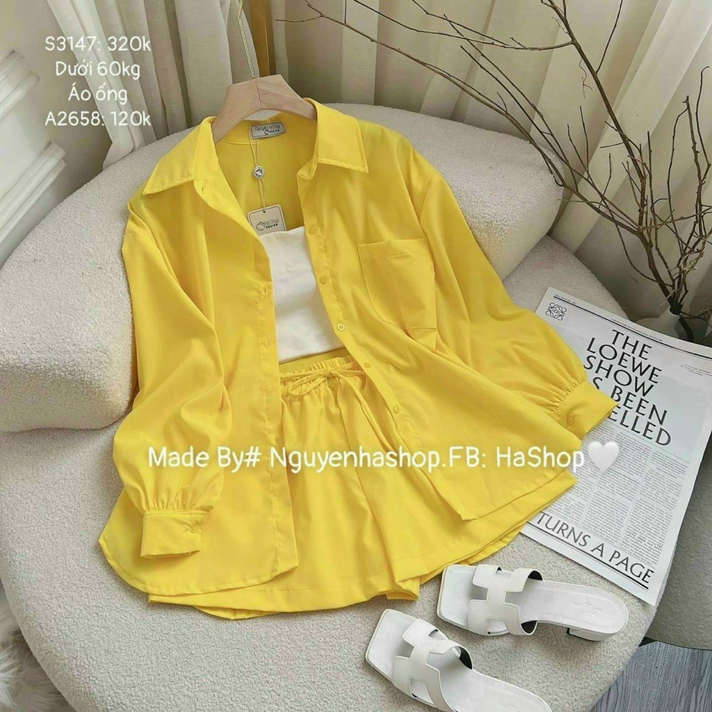 Set ba món áo hai dây kèm khoác sơ mi và quần short cực dễ thương năng động cho nàng đi chơi dạo phố đi biển kèm ảnh