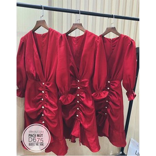 Bigsize Đầm rút dây phối nút D675