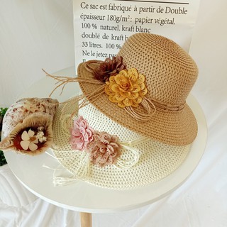 Nón cói, Mũ cói đi biển cho nữ, chất liệu mũ cói mềm phối nơ đẹp (hình chụp thật) -Q12-2 bông