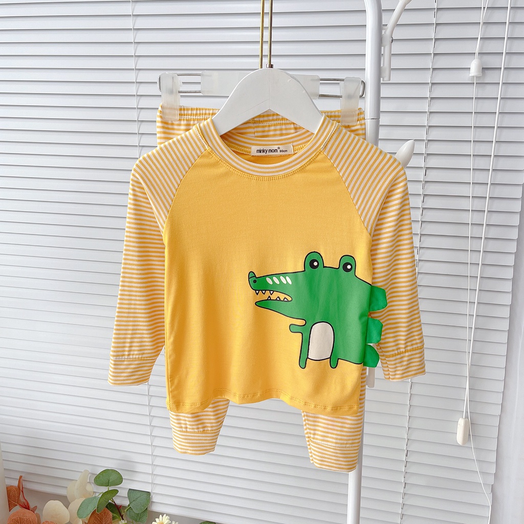 Bộ dài tay cho bé trai bé gái thu đông, đồ bộ thun lạnh dài tay minky mom trẻ em mặc ngủ ở nhà 1 2 3 4 5 tuổi BD014