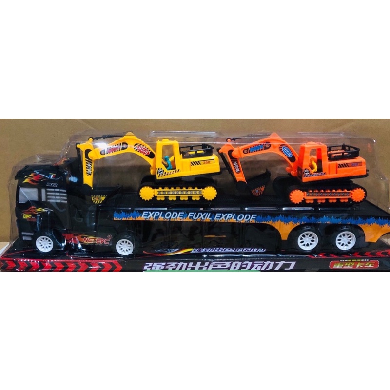 Đồ chơi Xe Công Trình Ô Tô Tải chở 2 Xe Cẩu, Máy Xúc Loại To Giá Rẻ