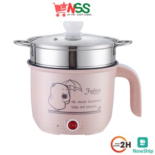 Ca Nấu Mì, Nấu Cơm Đa Năng Có Tay Cầm 1,8L - Nồi Lẩu Điện Mini Kèm Giá Hấp Tiện Lợi