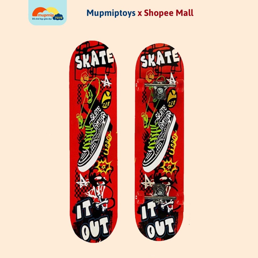 Ván Trượt AMISIO Skateboard gỗ người lớn, thân gỗ phong 7 lớp , 80cm