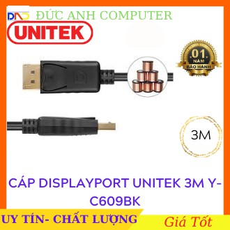 Cáp Displayport UNITEK 4K dài 3m  YC609BK, Hàng Chính Hãng UNITEK - Bảo Hành 12 Tháng , Cáp 2 đầu Displayport