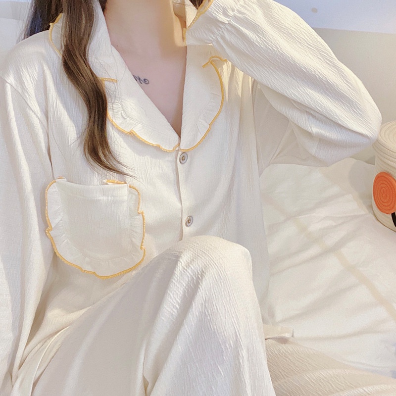 Đồ ngủ nữ pijama mặc nhà cao cấp áo dài quần dài chất vải thô hàn mềm mại  La108