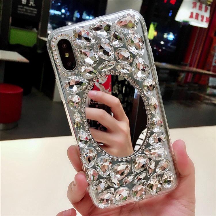 Ốp điện thoại kiểu dáng đính đá có gương soi đẹp mắt dành cho iPhone 6/6s/6+/7/8/7+/8+/X/XR/Xsmax