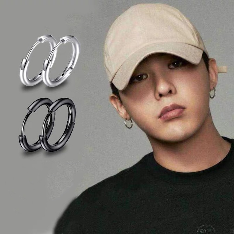 Bông Tai Khoen Tròn Bằng Thép Titan Không Gây Dị Ứng Phong Cách Hàn Quốc