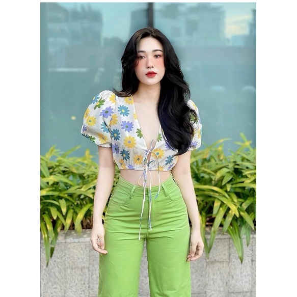 Áo tay ngắn bồng cột nơ kèm ảnh thật